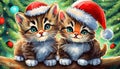 Cute fluffy kittens in red caps,AI