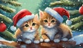 Cute fluffy kittens in red caps