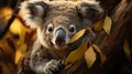 a cute fluffy koala hangs lazily on a branch , generative AI