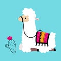 Cute Fluffy Llama or Alpaca as Camelid Pack Animal Sitting Vector Illustration