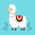 Cute Fluffy Llama or Alpaca as Camelid Pack Animal Vector Illustration