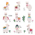 Cute Fluffy Llama or Alpaca Camelid Pack Animal Vector Set Royalty Free Stock Photo