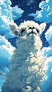 Fluffy white llama looking up at the sky with a curious expression on its face Royalty Free Stock Photo