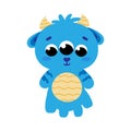 Cute fluffy monster for halloween in childish style, cosmic alien blue character, kawaii baby creatures