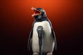 Cartoon Cute fluffy penguin singing Generative AI