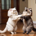 Cute fluffy Persian cats play with each other