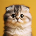 Cute fluffy portrait kitty Cat Scottish fold looking at camera. ai generative