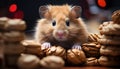 Cute fluffy rabbit eating chocolate, a sweet indoor celebration generated by AI