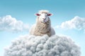 Cute fluffy sheep flying in cloouds.AI generated Royalty Free Stock Photo