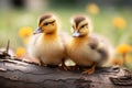 Cute fluffy small little yellow ducks