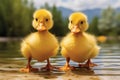 Cute fluffy small little yellow ducks