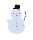 Cute Fluffy Snowman with Black Hat and Carrot Nose. Lovely Winter Vector Illustration.