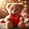 Cute fluffy Teddy bear with a red heart. Valentine's Day Royalty Free Stock Photo