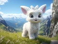 Cute Fluffy White Bunny in Scenic Mountain Landscape Royalty Free Stock Photo