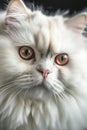 Cute fluffy white long-haired Persian cat looking straight into the camera. Macro shot of the face with penetrating eyes