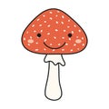 Cute fly amanita, agaric mushroom Halloween cartoon character illustration. Royalty Free Stock Photo