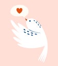 Cute flying bird with bubble speech and heart. Royalty Free Stock Photo