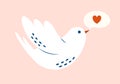 Cute flying bird with bubble speech and heart. Royalty Free Stock Photo