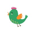 Cute flying bird. Green bird Isolated element. Funny character