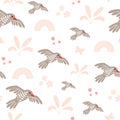 Cute flying birds in seamless vector pattern. Funny kids illustration Royalty Free Stock Photo