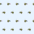 Cute flying bumblebees with flowers seamless pattern Royalty Free Stock Photo