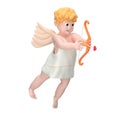 Cute flying cupid character using bow and arrow with heart
