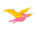 Cute flying dinosaur Pterodactylus, vector flat illustration in hand drawn style on white background Royalty Free Stock Photo