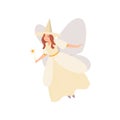 Cute flying fairy with magic stick and white clothes Royalty Free Stock Photo