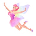 Cute flying fairy in pink petal dress with butterfly wings Royalty Free Stock Photo