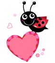 Cute flying Ladybug holding heart