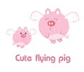 The cute flying pig vector on white background.