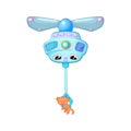 Cute flying robot carrying orange kitten, cartoon  illustration on white background. Alien or drone character Royalty Free Stock Photo