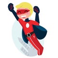 Cute flying superhero boy with city Royalty Free Stock Photo