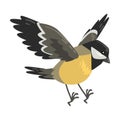Cute Flying Titmouse Winter Bird, Beautiful Northern Birdie Vector Illustration