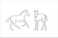 Cute foals, vector illustration, drawn with a line, coloring book