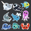 Cute focean animals set stickers template vector