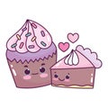 Cute food chocolate cupcake and cake love sweet dessert pastry cartoon isolated design