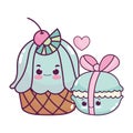 Cute food cupcake and macaroon with ribbon sweet dessert pastry cartoon isolated design