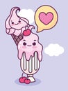 Cute food ice cream cone and cup cherry love sweet dessert pastry cartoon