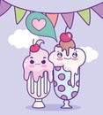 Cute food ice cream cups melted sweet dessert pastry cartoon