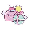 Cute food macaroon with ribbon and fruit sweet dessert pastry cartoon isolated design