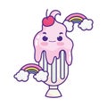 Cute food milkshake cherry rainbows sweet dessert pastry cartoon isolated design