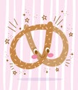 Cute food nutrition character baked pretzel cartoon