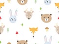 Cute forest animal seamless pattern background with rabbit, fox, bear, dee Royalty Free Stock Photo
