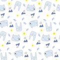 Cute Forest animals seamless pattern. Wolf and hare. Scandinavian cartoon baby background