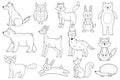 Cute forest animals set in black and white. Woodland characters outline collection Royalty Free Stock Photo