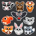 Cute forest animals set stickers template vector