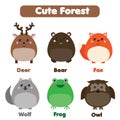 Cute forest animals wildlife set. Children style, isolated design elements, illustration Royalty Free Stock Photo