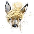 Cute forest deer T-shirt graphics, watercolor deer illustration