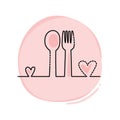 Cute fork and spoon with heart shape. love food concept. Royalty Free Stock Photo